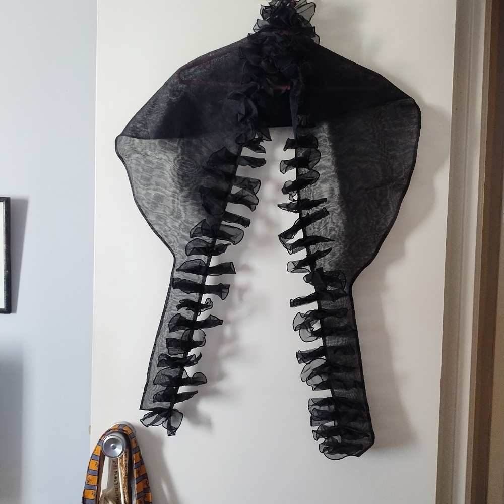 New MINA MANN Black Silk Organza Dramatic Scarf Wrap